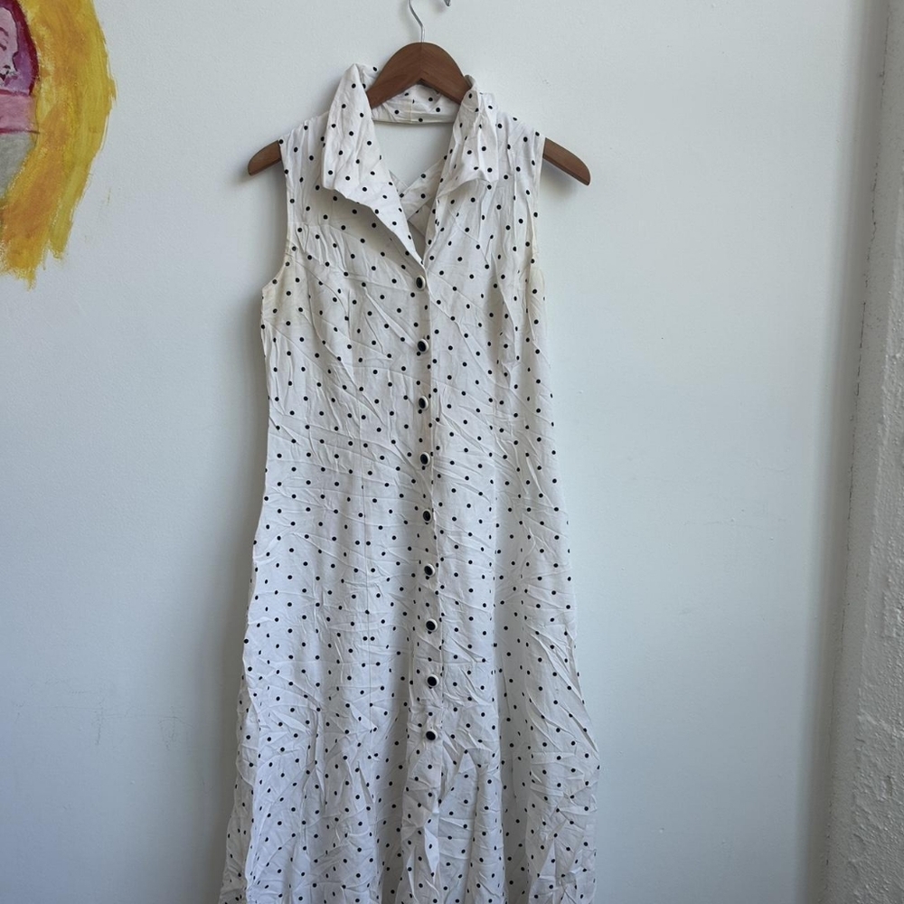 Dress Barn White Maxi Dress with Black Dots